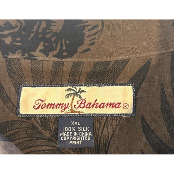 Tommy Bahama Men's Short Sleeve Button Down Shirt, 100% Silk, XXL, Green/Black - Picture 3 of 10